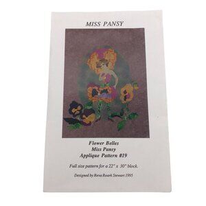 Vtg Miss Pansy Applique Pattern #19 By Reva Roark Stewart 1995 with Fabric Face